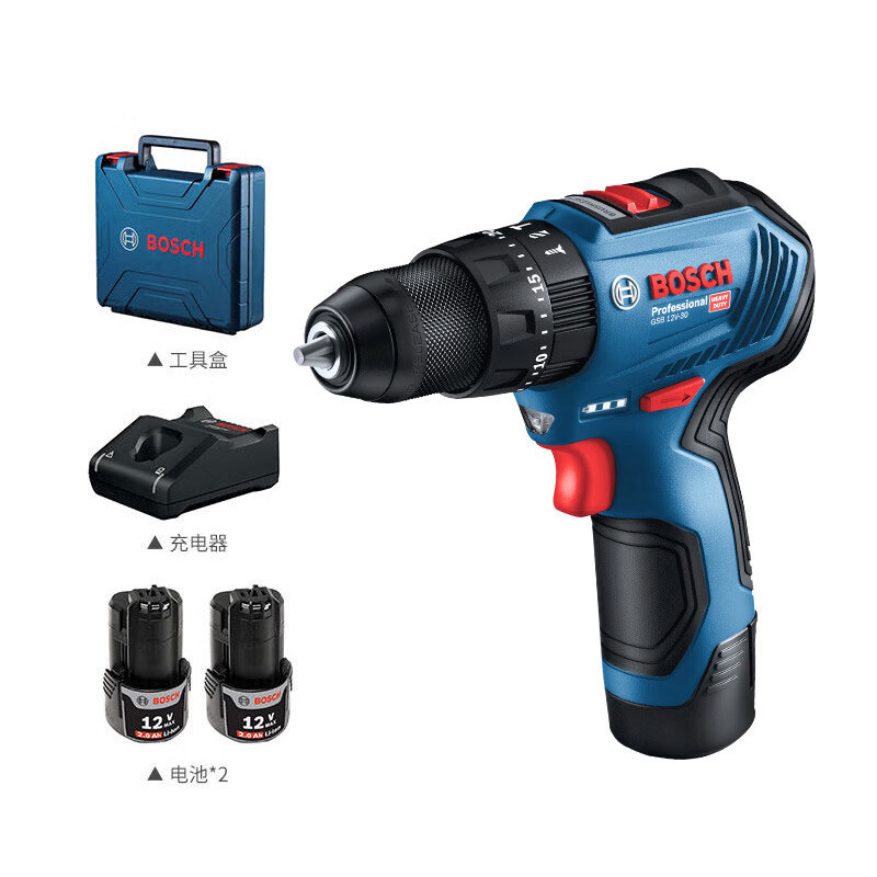 博世（BOSCH） GSB 12V-30 12V锂电充电式无刷马达冲击钻 双电版