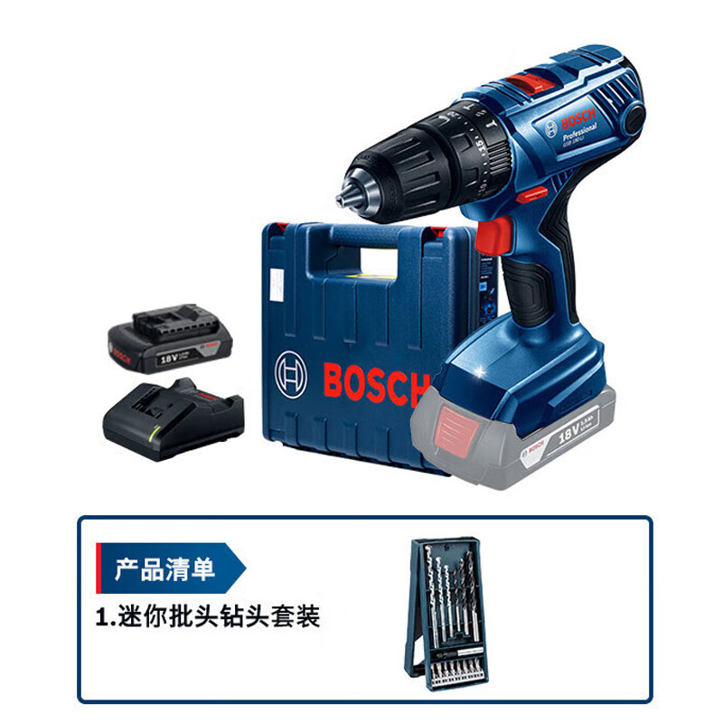 博世（BOSCH） GSB180-LI锂电充电式冲击钻18V 2.0Ah×1块电池+15支迷你批头套