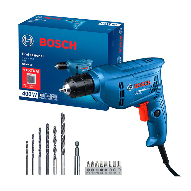 博世（BOSCH）GBM 400手电钻打孔博士工具套装 【自锁版】含附件套装纸盒装